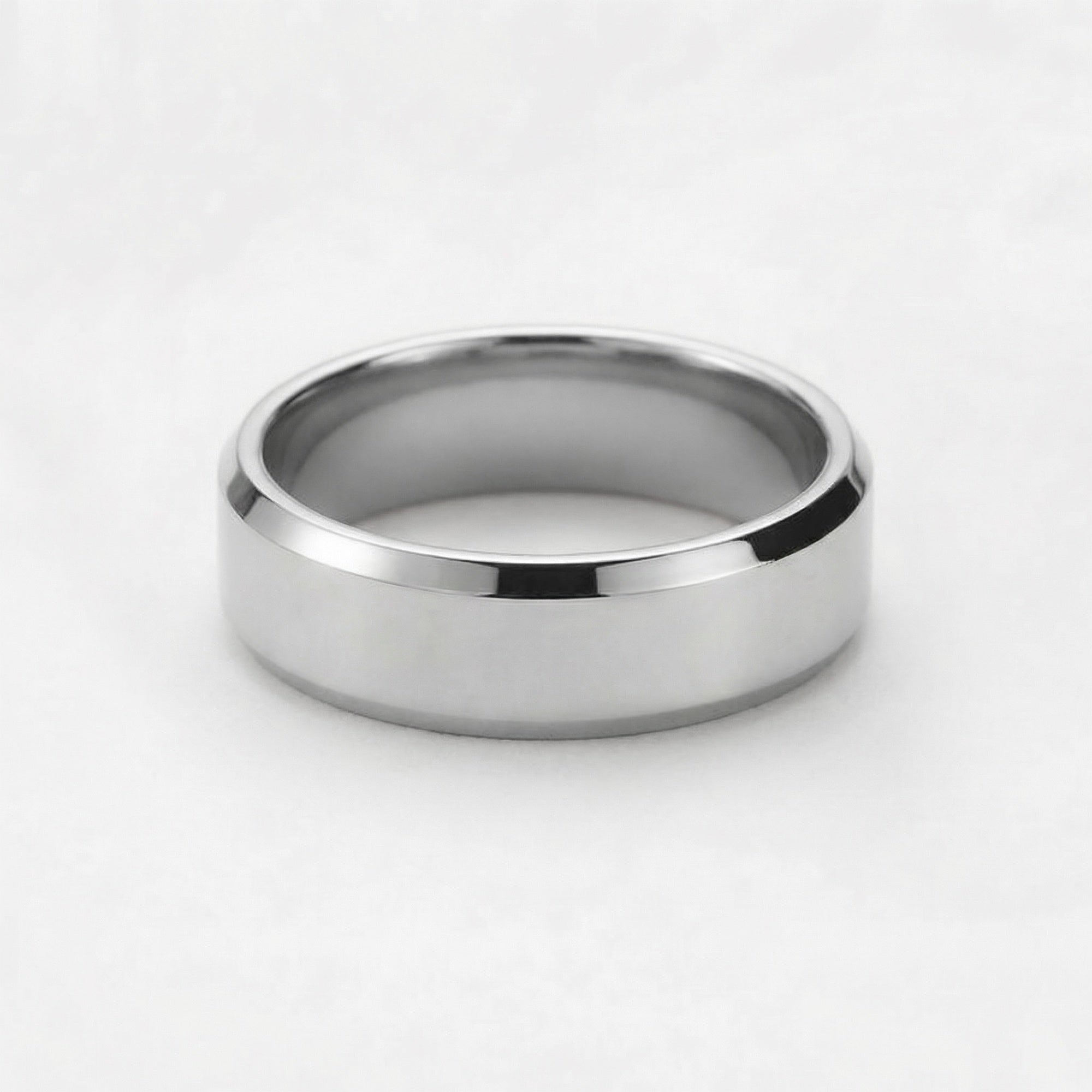 Polished stainless steel engraved band, brushed finish with bevelled edges